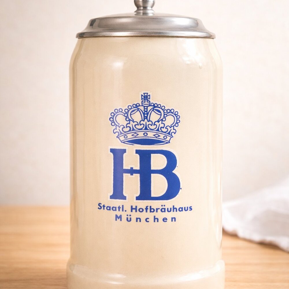RARE - Authentic Hofbräuhaus München 1-Liter Beer Stein w/ Pewter Lid – New,
